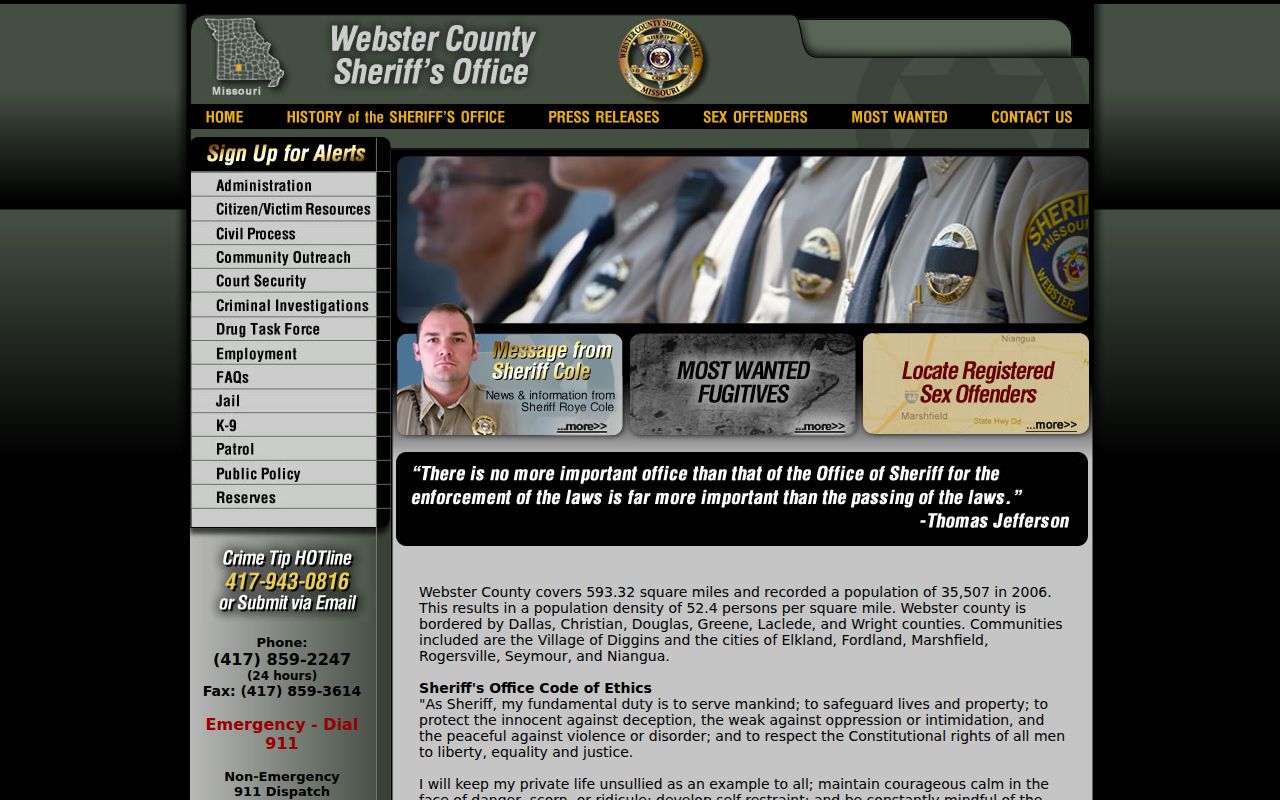 Webster County criminal arrest record source at the Sheriff's Office