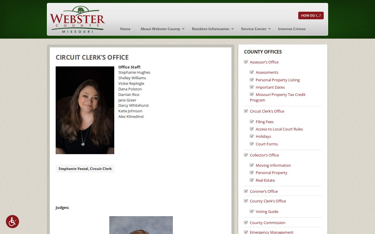 Webster County criminal court record contact information from the Circuit Clerk