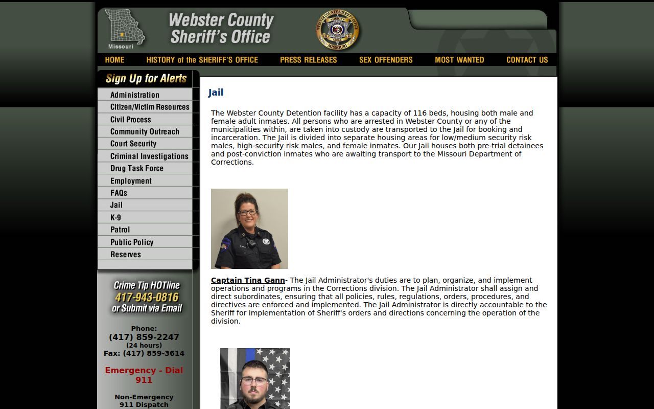 Webster County criminal booking and jail record information